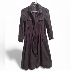 Dark Gray Long Sleeve Corduroy Button-Up Dress With Front & Side Pockets Size 6